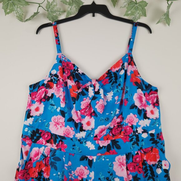 Torrid Sz 3X (22-24) Blue Floral Spaghetti Straps Ruffle Hem Romper Pockets NWT - Picture 4 of 12